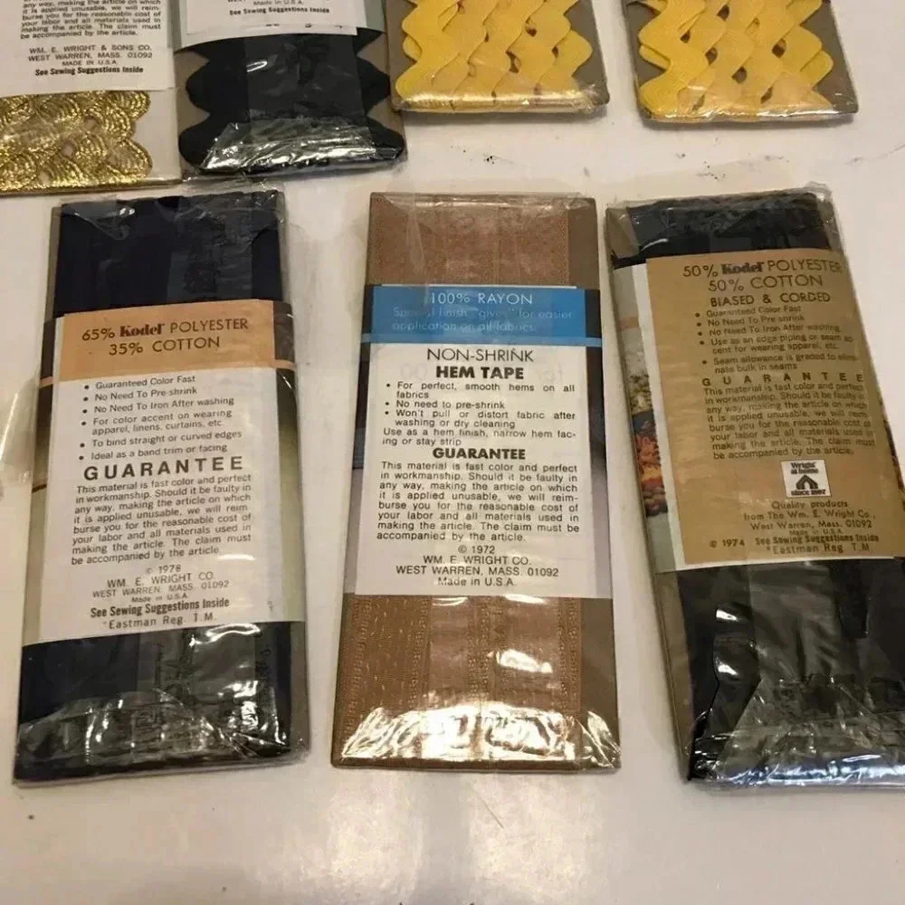 NEW Vintage Lot Ric Rick Rack Edging Zig Zag Trim Wrights Edge Tape Zippers Lot